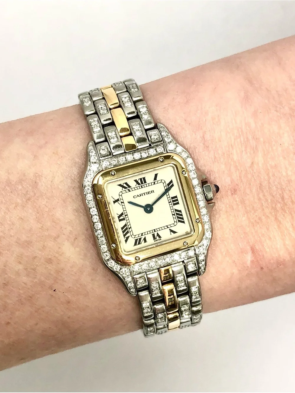CARTIER PANTHERE Quartz 23mm 1 Row Gold 2.10TCW Diamond Watch Cream Dial